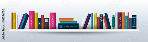 Book shelf. Realistic vector illustration. Bookstore indoor.