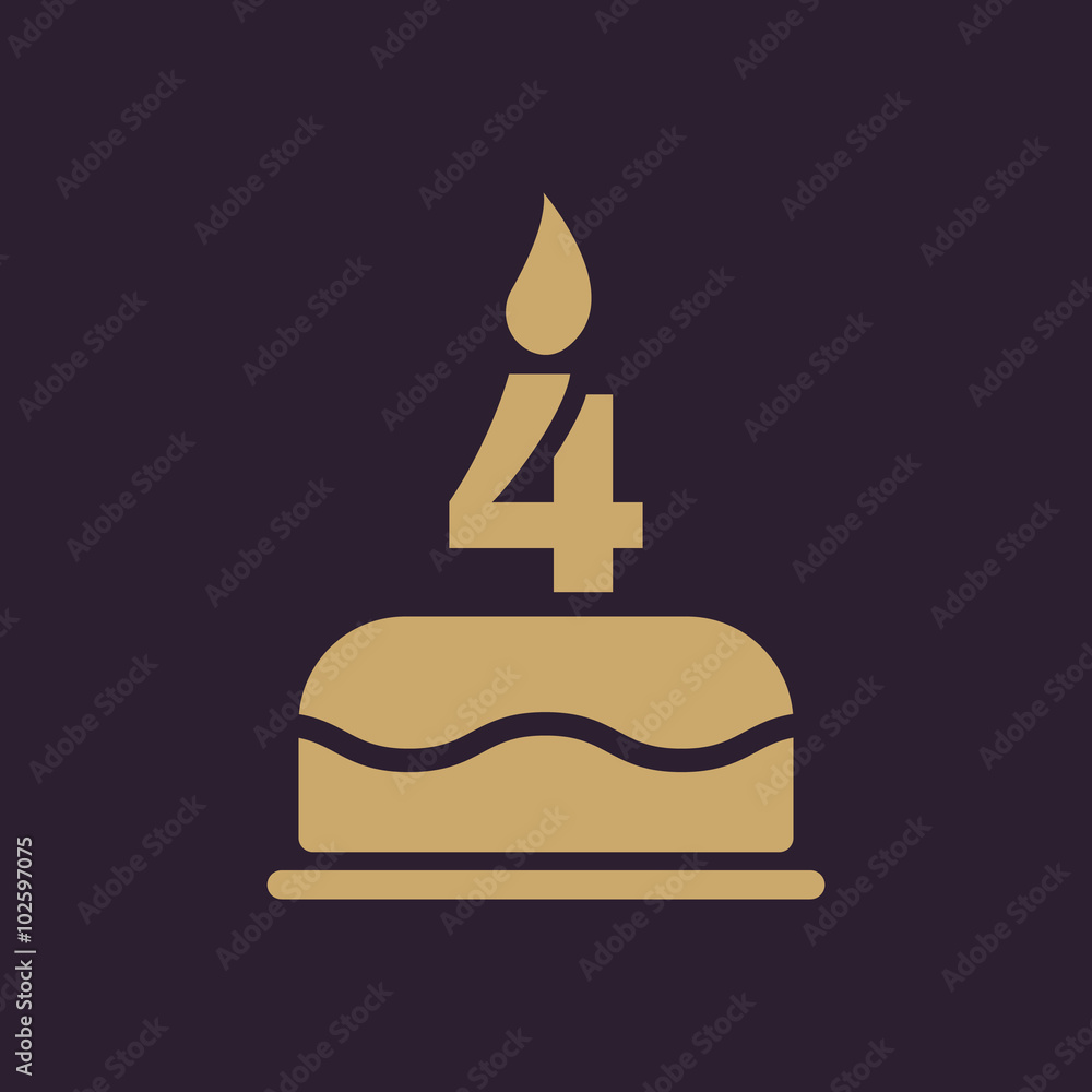 The birthday cake with candles in the form of number 4 icon. Birthday symbol. Flat The birthday cake with candles in the form of number 4 icon. Birthday symbol. Flat