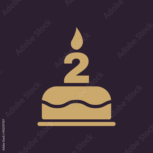 The birthday cake with candles in the form of number 2 icon. Birthday symbol. Flat