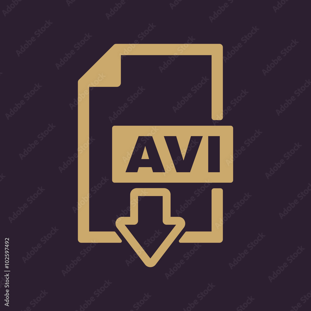 The AVI icon. Video file format symbol. Flat The AVI icon. Video file format symbol. Flat