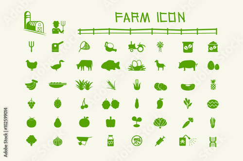 50 common icon farm and organic.Farm-Animals,Crops,Insecticide,