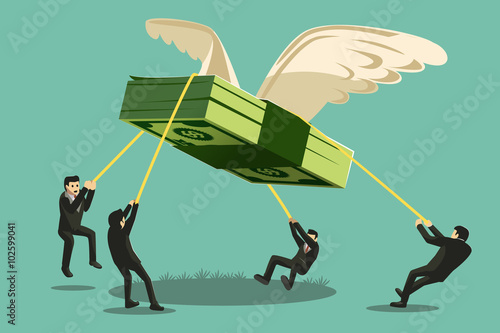 The big project. Businessman catch money shaped like a giant bird.Business Collaboration.Giant money will fly away.Approach to communication for finance. Graphic design and vector EPS 10 photo