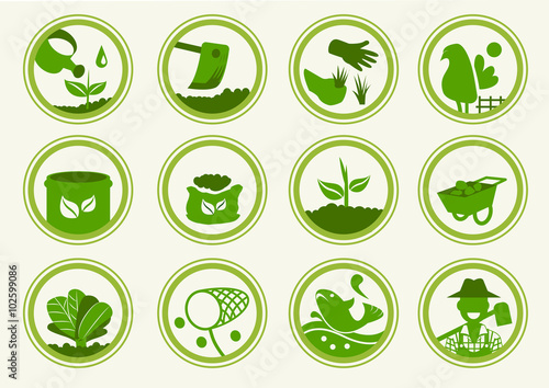 12 Basic icon organic.Stickers organic collection.Features of good organic farm.The symbol of organic farming.Approach to communication for organic product.Graphic design and vector EPS 10.