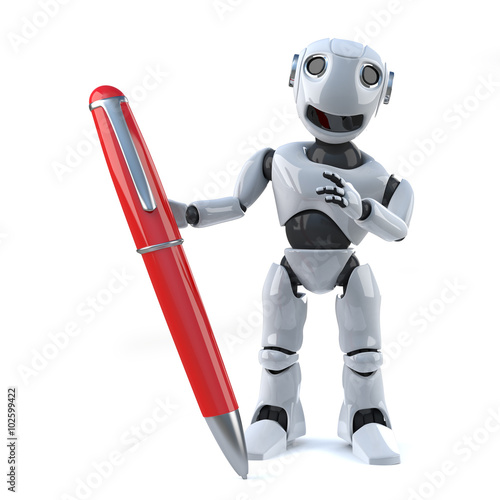 3d Robot holding a red pen