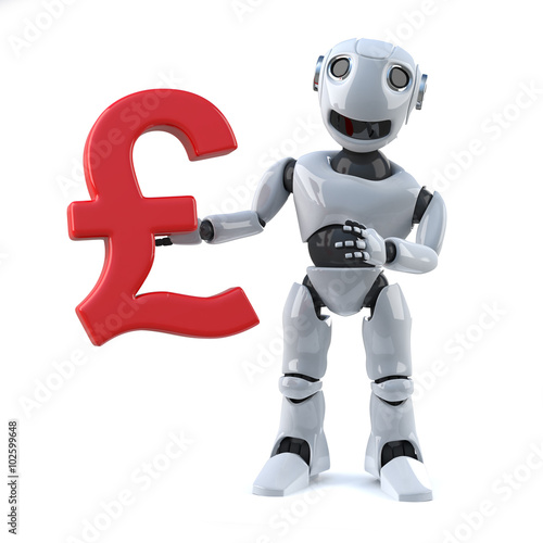 3d Robot holding a UK Pounds Sterling currency symbol © Steve Young