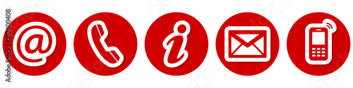 Contact Us – Set of flat red buttons, icons