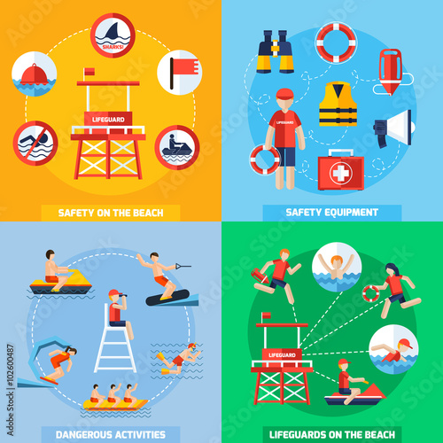 Lifeguard 4 Flat Icons Square Composition 