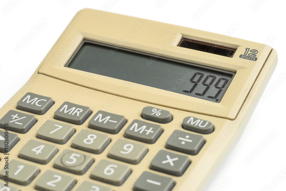 Old digital calculator isolated on white background Old digital calculator isolated on white background