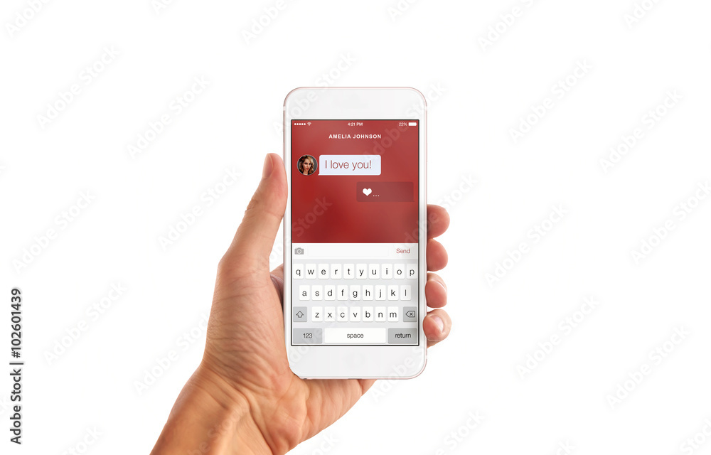 I love you message on smart phone display in man hand with isolated background. I love you message on smart phone display in man hand with isolated background.