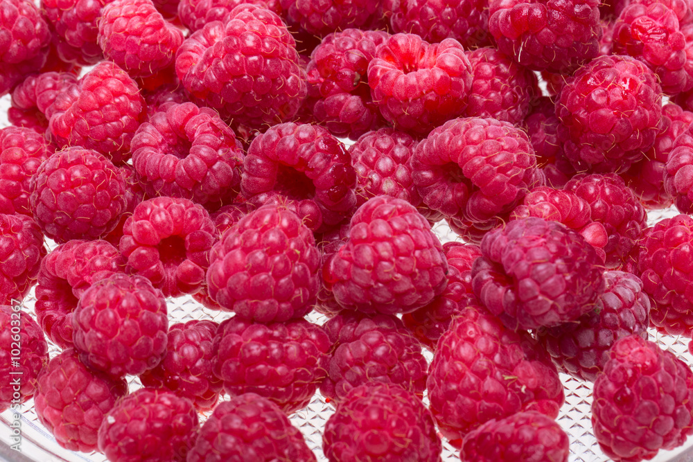 A beautiful selection of freshly picked ripe red raspberries. A beautiful selection of freshly picked ripe red raspberries.