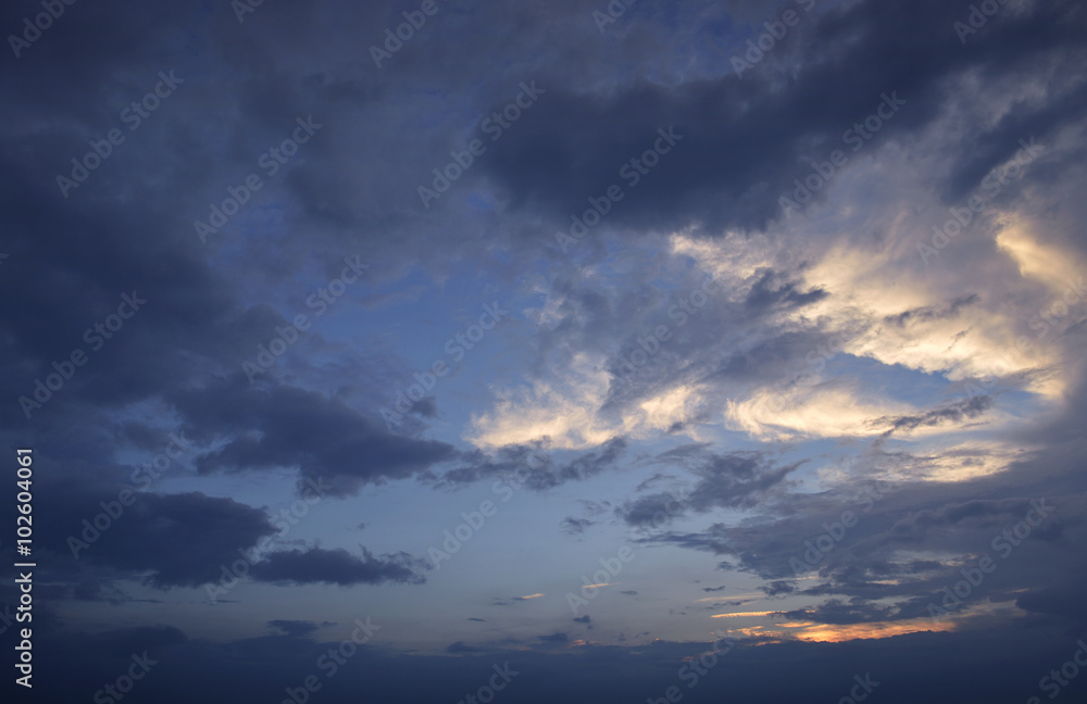 Sunset sky with clouds for background