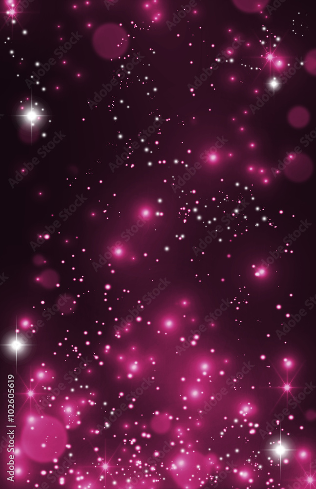 Magic Happy Holidays lights sparkling pixie dust background with stardust  and shining stars. Purple pink love fairy tale postcard concept. Defocused  dark bokeh lights wallpaper. Valentine's Day Love. Stock Illustration |  Adobe