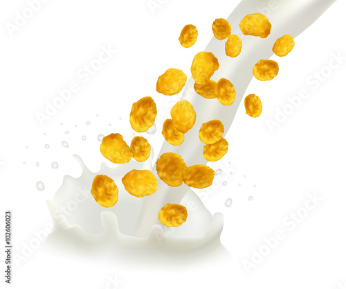 Splash of milk with corn flakes