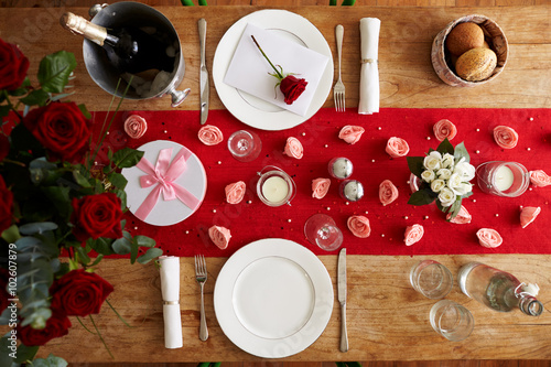 Overhead View Of Table Set For Romantic Valentines Day Meal