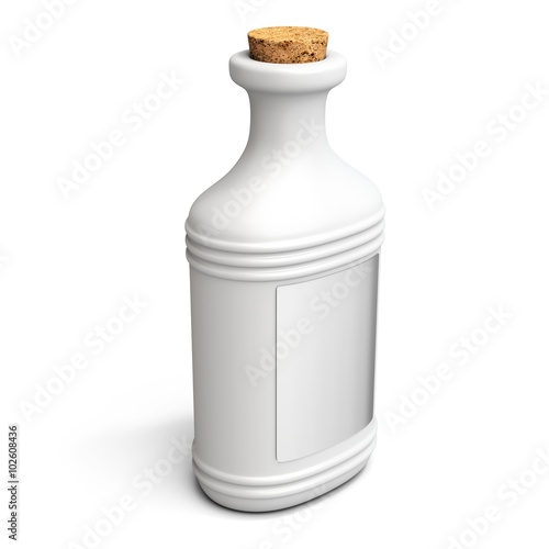 3d white potion bottle with cork screw
