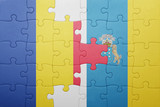 puzzle with the national flag of canary islands and romania