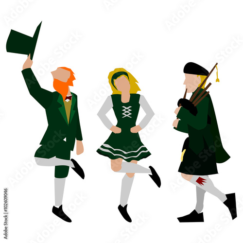 Simple irish Characters(Dancer,leprechaun,Bag piper)
