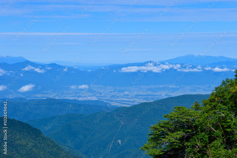 Ina basin, Mt.Ontake and Mt.Norikura in Nagano, Japan