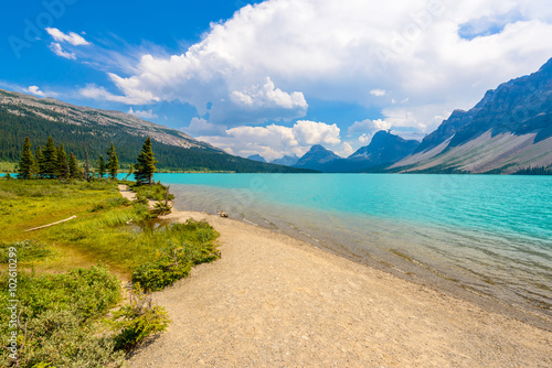 Majestic mountain lake in Canada. Bow Lake, Banff, Alberta. © karamysh