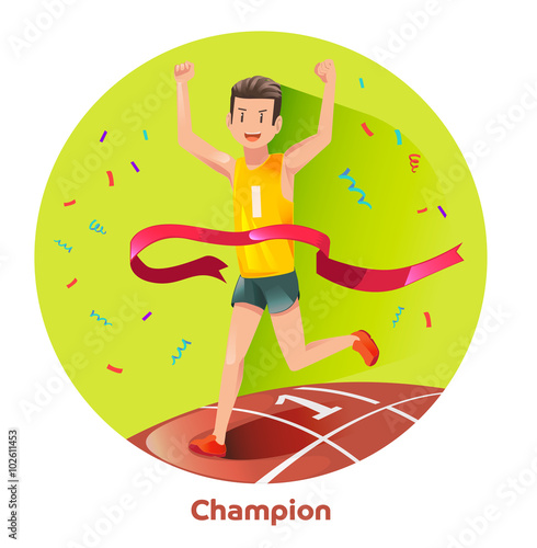 champion running sport.Success in sport challenge.Winner access to the finish line first.Congratulations for runners.Illustration for advertise running sport.Graphic design and vector EPS 10.