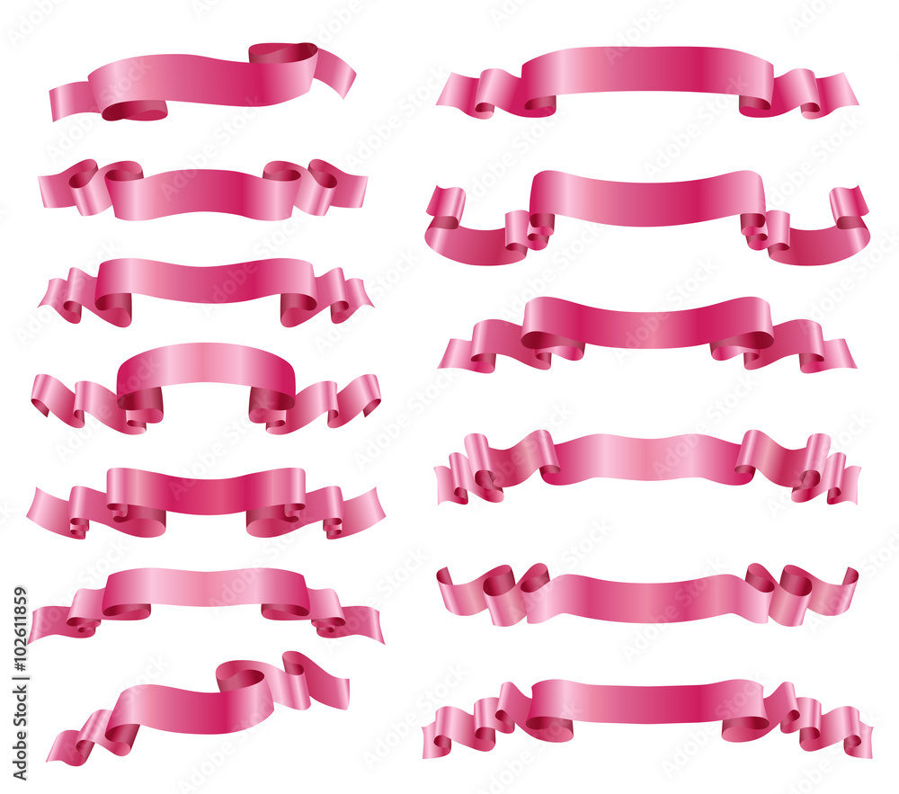set of pink ribbons on white. vector design elements