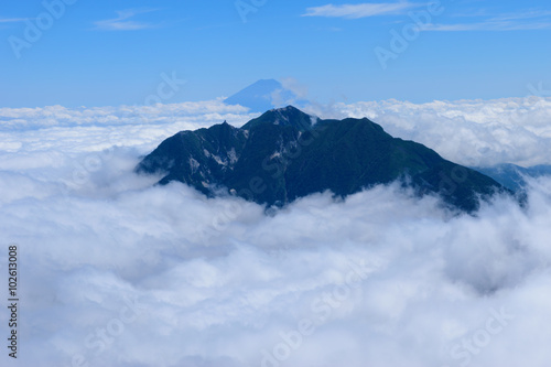 Houou three mountains and Mt.Fuji, view from the peak of Mt.Kaikomagatake in Japan