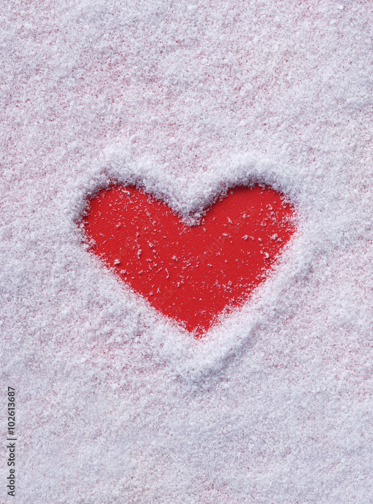 Snow background inside a red heart. Happy Valentines day. love concept Snow background inside a red heart. Happy Valentines day. love concept