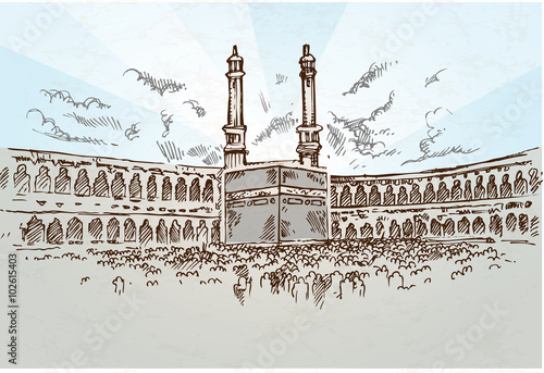 mecca background drawing hand drawn