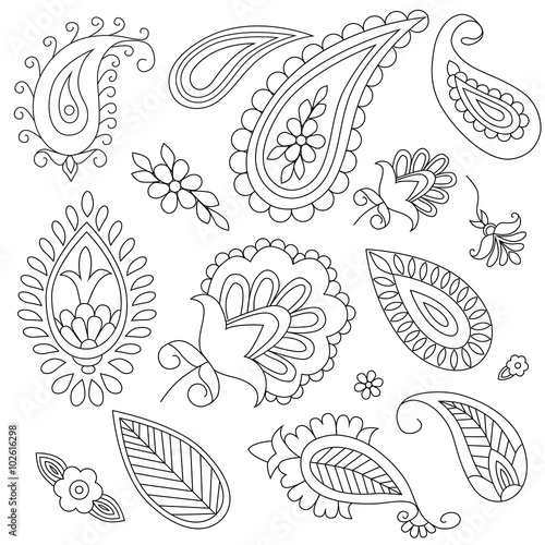 hand-drawn elements of ethnic paisley