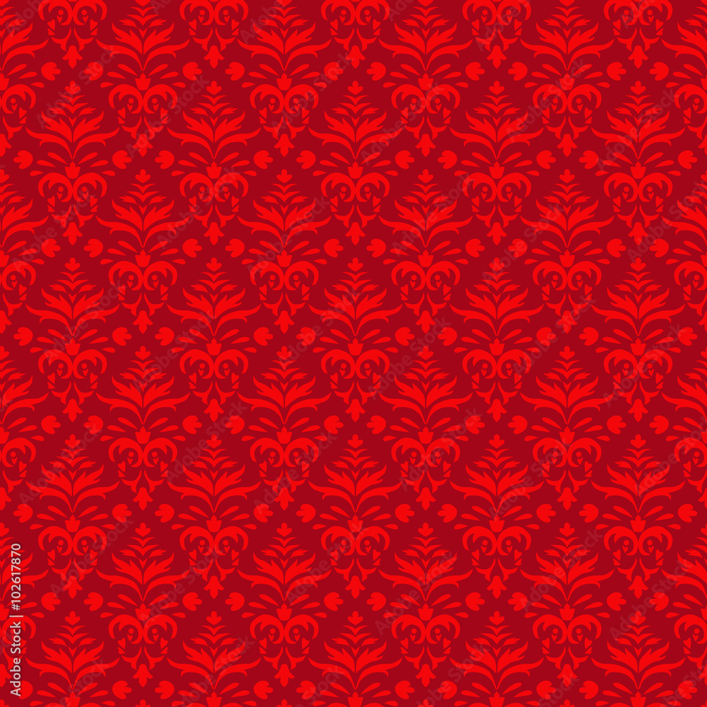 Red Baroque seamless pattern, royal background