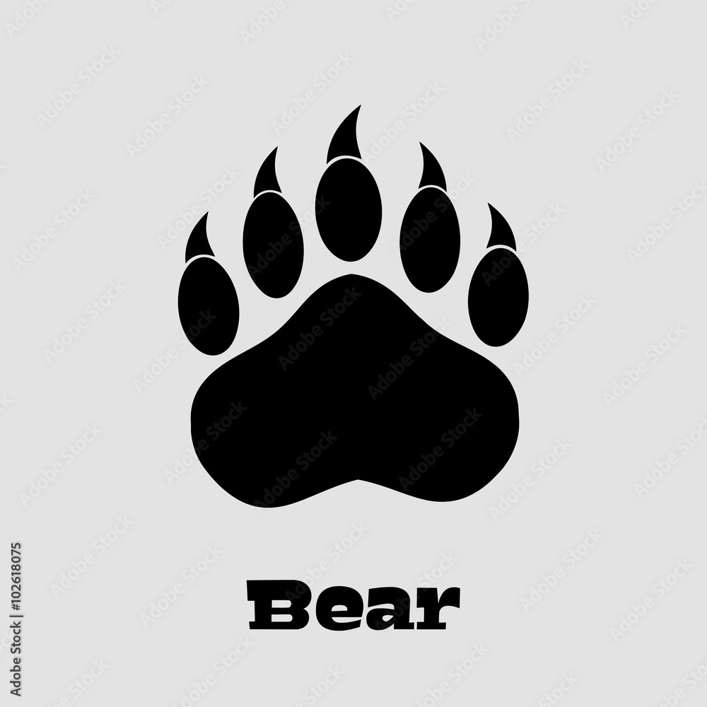 Fototapeta premium Black Bear Paw With Claws. Illustration Background And Text