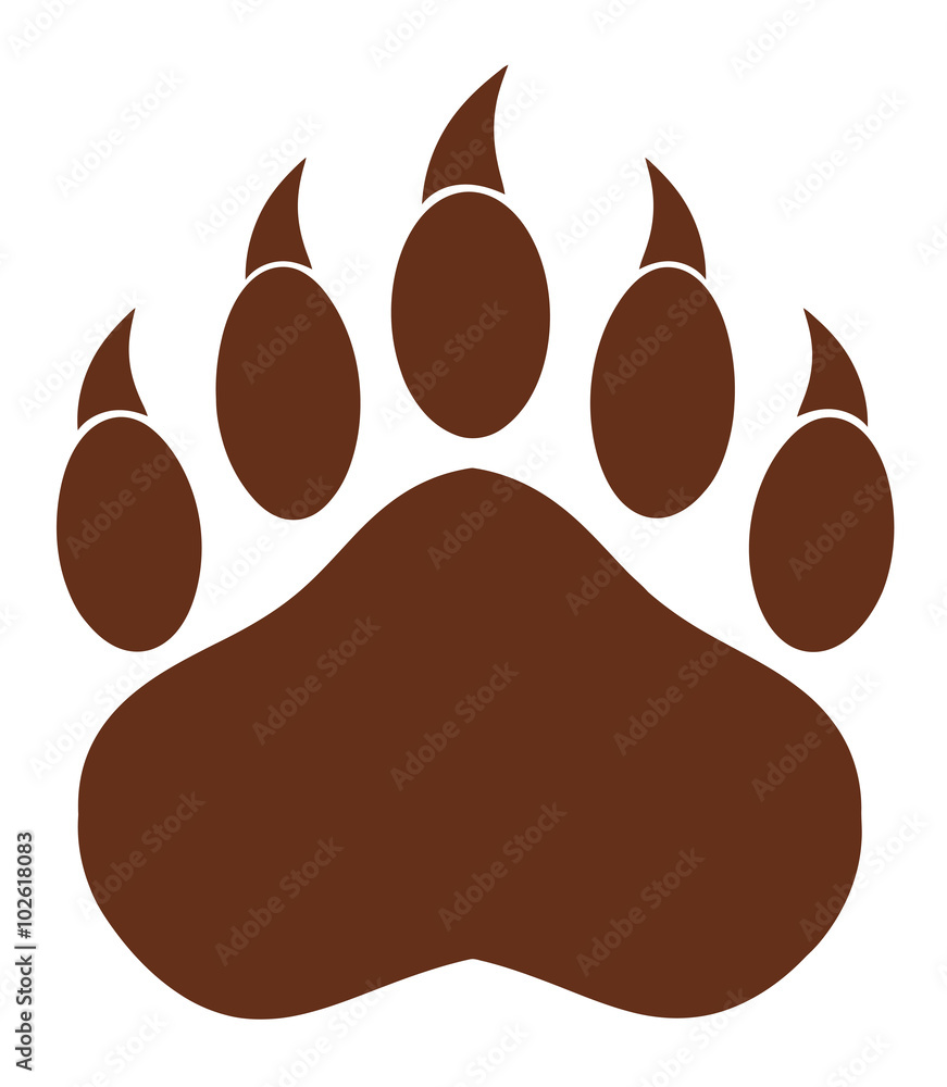 Fototapeta premium Brown Bear Paw With Claws. Illustration Isolated On White
