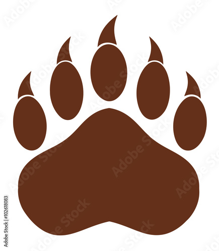 Brown Bear Paw With Claws. Illustration Isolated On White