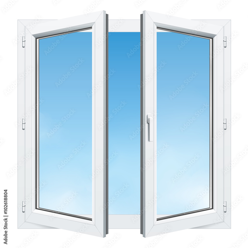 Menuiseries - Fenêtre PVC ouverte 2 vantaux Stock Vector | Adobe Stock