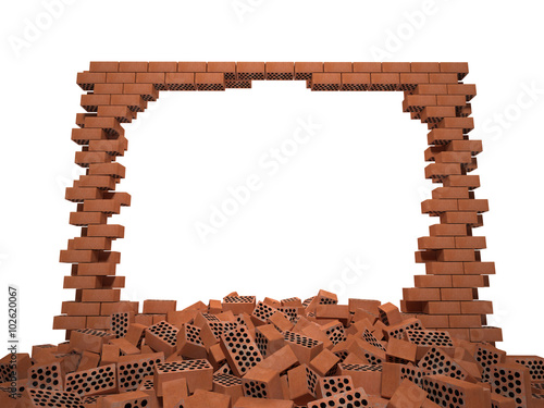 Destroyed brick wall