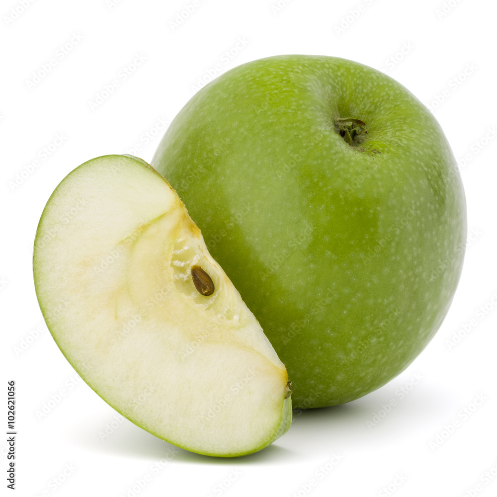 Green sliced apple isolated on white background cutout Green sliced apple isolated on white background cutout
