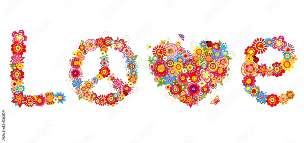 Hippie print with colorful flowers Hippie print with colorful flowers