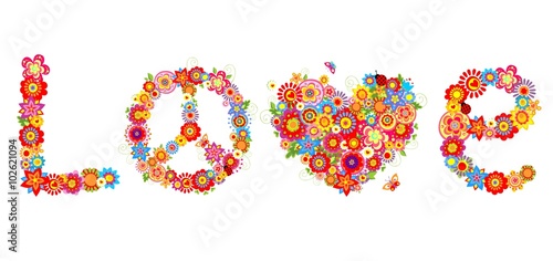 Hippie print with colorful flowers