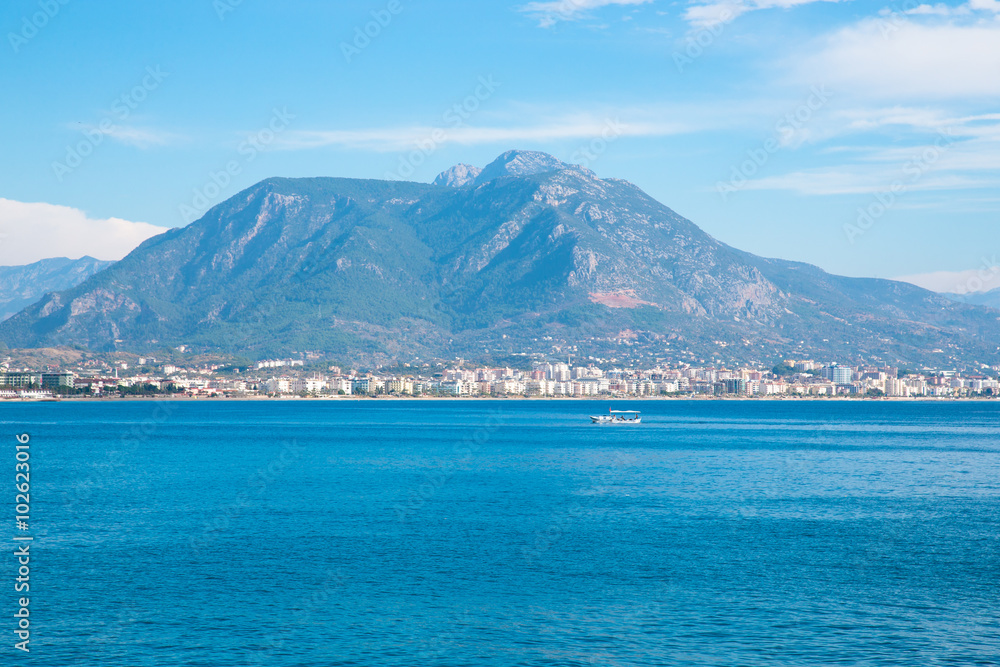 View to the mountains and the sea from the promenade in the cent