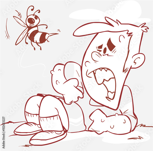vector illustration of a children stung by bees