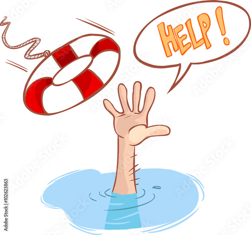 vector illustration of a drowning and lifeline