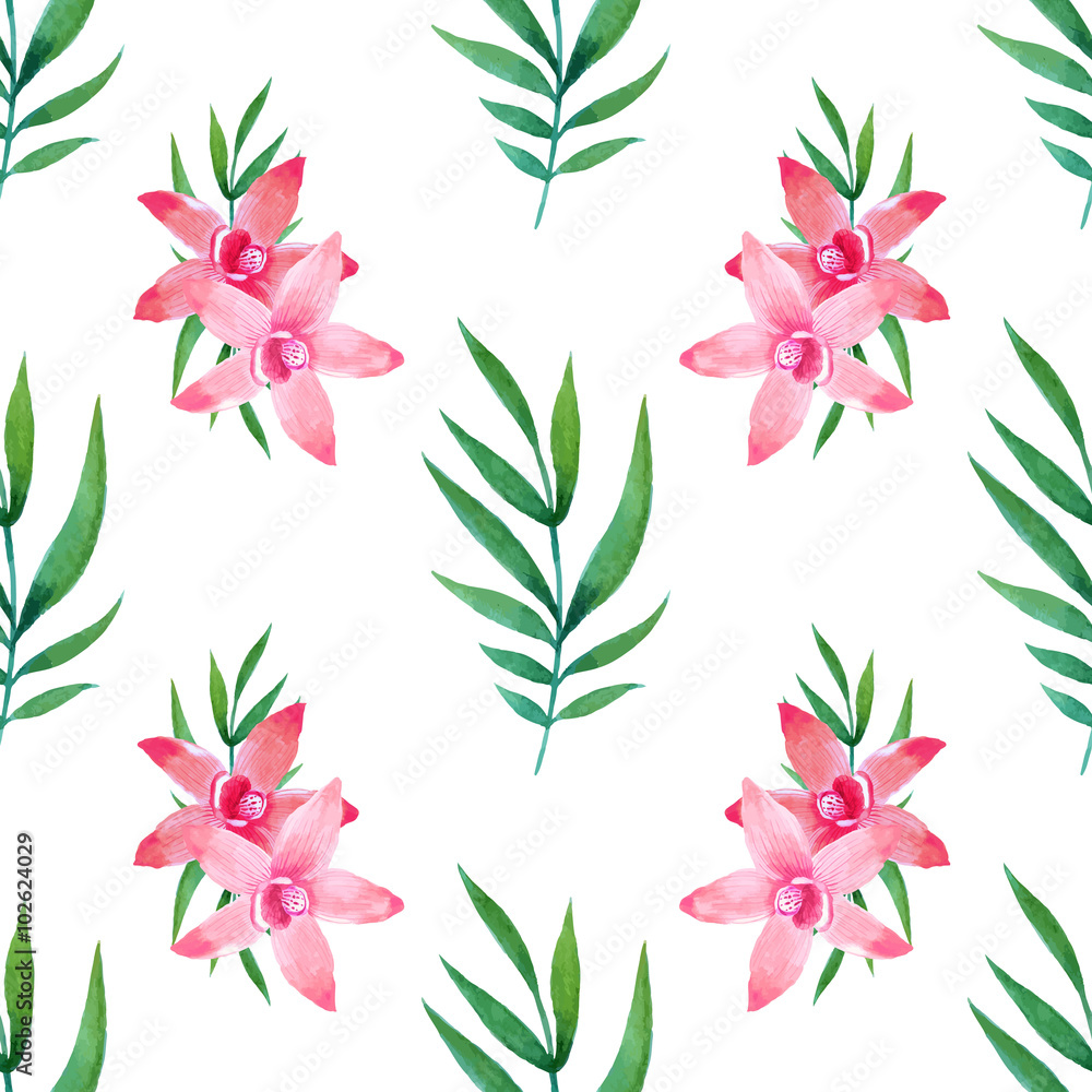 Watercolor seamless pattern of exotic flowers. Watercolor seamless pattern of exotic flowers.