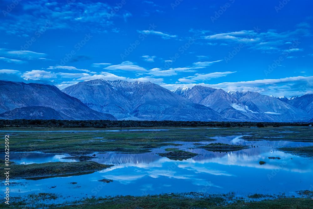Fototapeta premium Nubra valley in twilight. Ladah, India