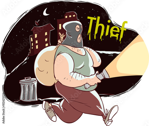 vector illustration of a thief in night city