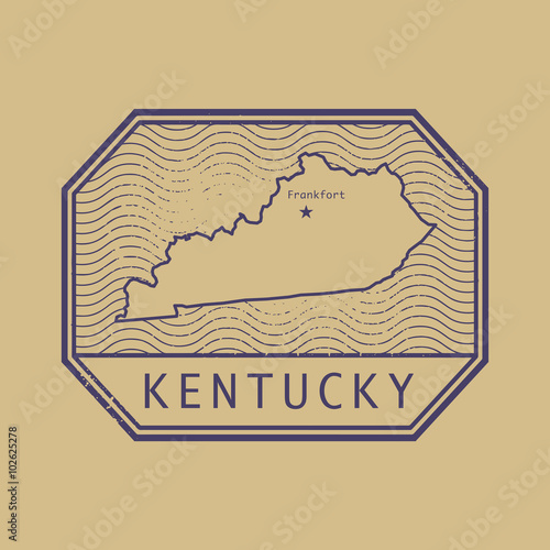 Stamp with the name and map of Kentucky, United States
