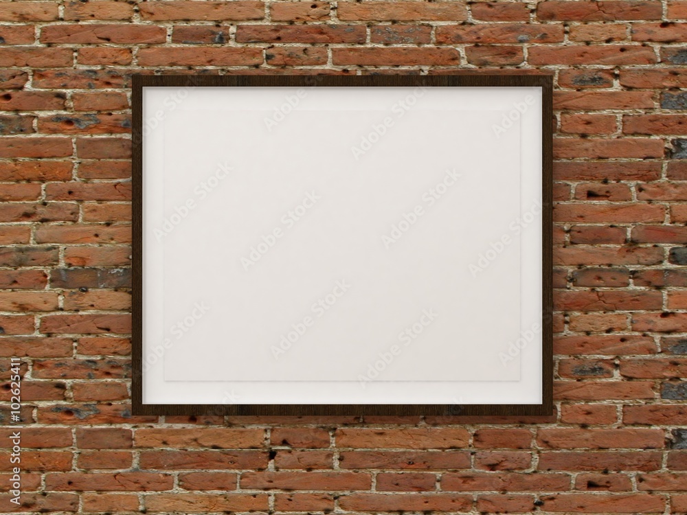 Empty picture on the brick wall. Copy paste image. 3d render Empty picture on the brick wall. Copy paste image. 3d render