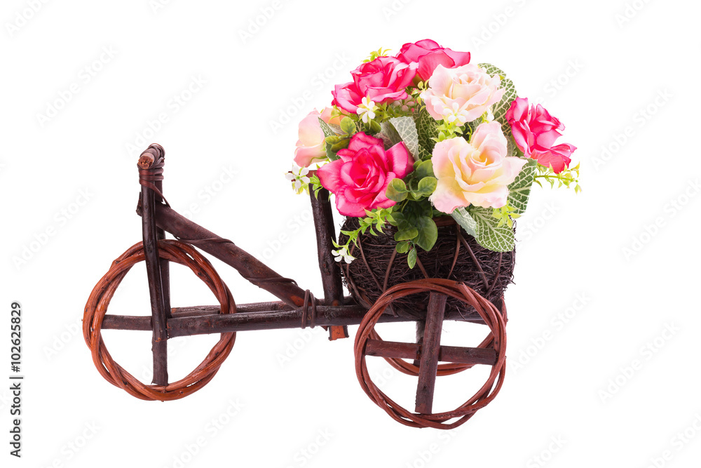 Wooden bike and Plastic flower for decoration