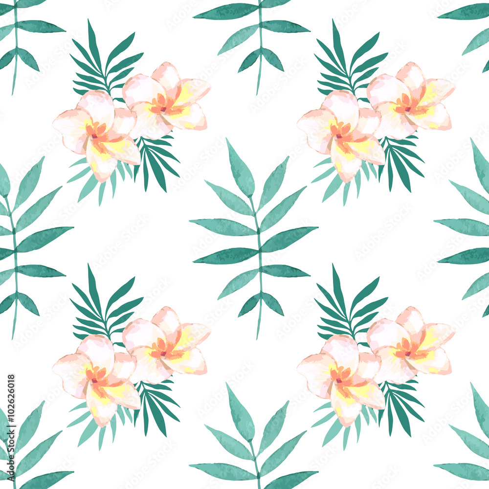 Watercolor seamless pattern of exotic flowers. Watercolor seamless pattern of exotic flowers.