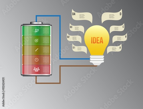 Obraz na płótnie Vector battery element infographic template. Design concept for presentation, graph, diagram and chart. 5 options, parts, steps or processes. Abstract. EPS 10 w salonie