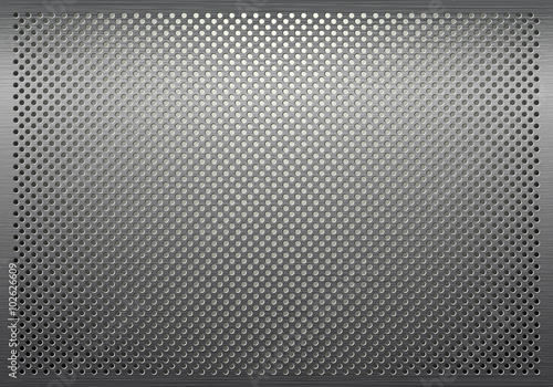 Gray metal background, perforated metal texture 